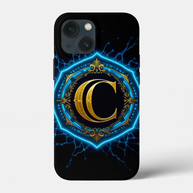 ⚡ Elektriskt Blått Glöd Guld C Monogram Lyx Neon (Baksida)