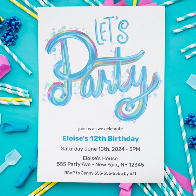 Elektriskt blått "Låt oss Party" Modern och färgst Inbjudningar (Skapare uppladdad)