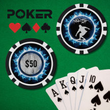 Elektriskt blått Skater Spelpoker Chip