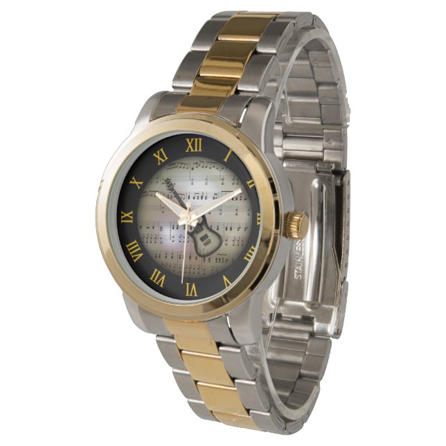 Elektriskt gitarr~Bakgrund "Musical Planet" *~ Armbandsur (Vinklad)