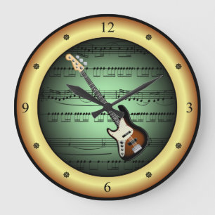 Elektriskt gitarr~Lakan Music~Background Grönt/Gul Stor Klocka