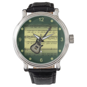 Elektriskt gitarr~Rolled Lakan Music~Guld/Grönt Ba Armbandsur