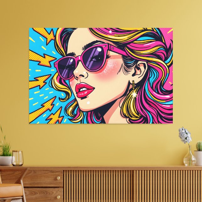 Elektriskt Glam Pop Art - Dynamic Retro 80's Canvastryck (Insitu (Vardagsrum))