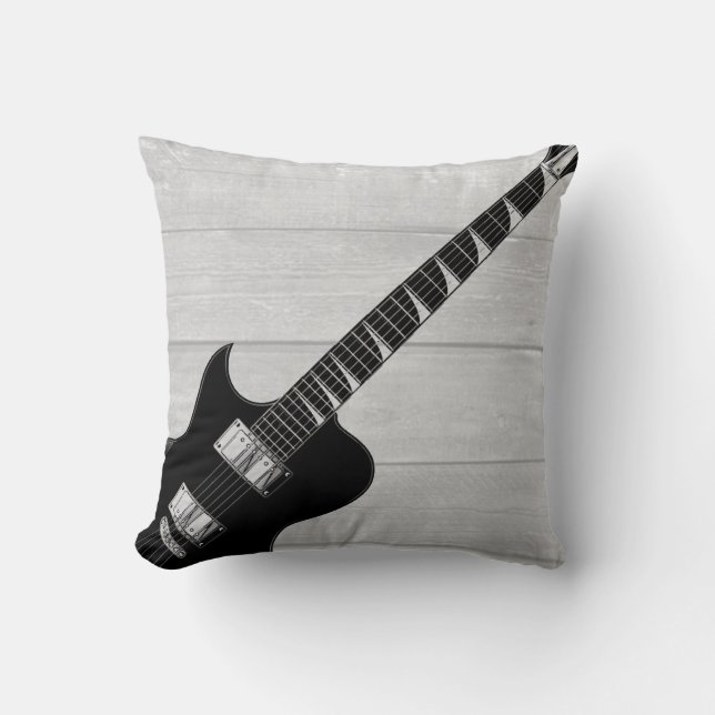 Elektriskt Guitar Grått Wood Pop Art Kudde (Framsida)