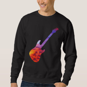 Elektriskt Guitar Silhouette med flambakgrund Lång Ärmad Tröja