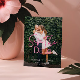 Elektriskt Kärlek Neon Rosa Heart & Typografiskt f Spara Datumet