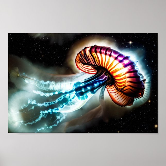 Elektriskt kosmiskt geléfisk Orbitande stjärnor Poster (Framsidan)