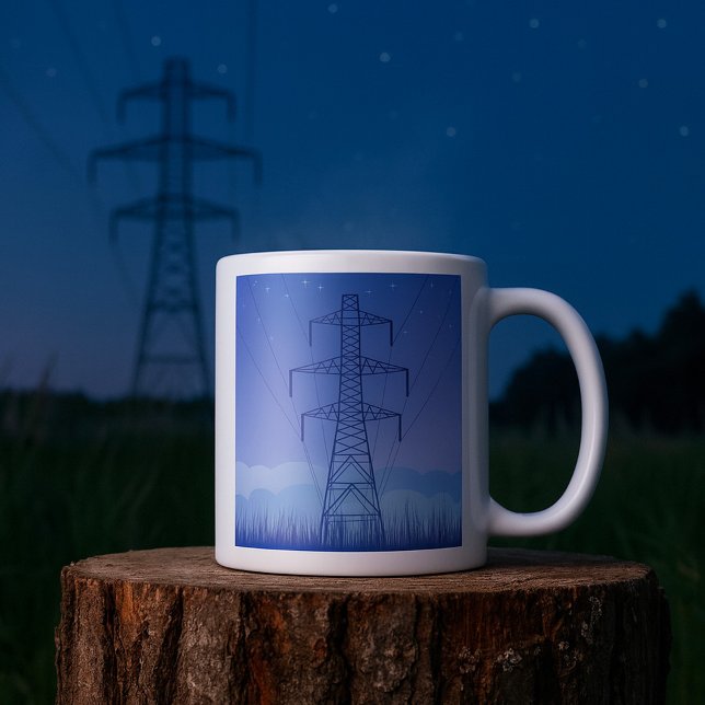 Elektriskt kraftöverföringssystem Torn vid Natten  Kaffemugg (Skapare uppladdad)