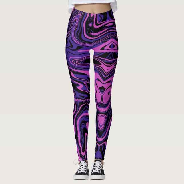 Elektriskt Lila Abstrakt Fluid Mönster Leggings (Framsida)