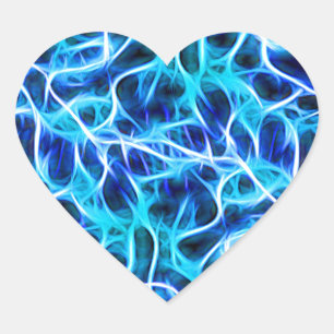 Elektriskt Neon Aqua Blue Teal Lightning Hjärtformat Klistermärke