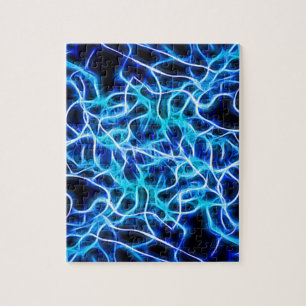 Elektriskt Neon Aqua Blue Teal Lightning Pussel