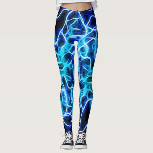 Elektriskt Neon Blue Tesla Coil Lightning Leggings