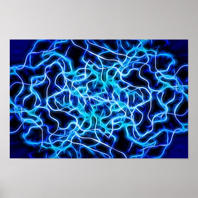 Elektriskt Neon Blue Tesla Coil Lightning Poster (Framsidan)