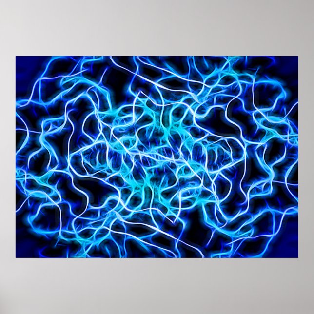 Elektriskt Neon Blue Tesla Coil Lightning Poster (Framsidan)