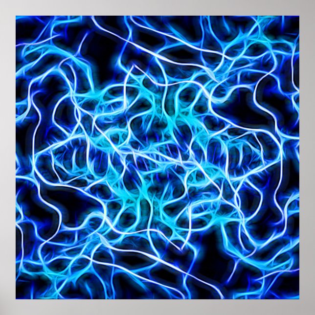 Elektriskt Neon Blue Tesla Coil Lightning Poster (Framsidan)
