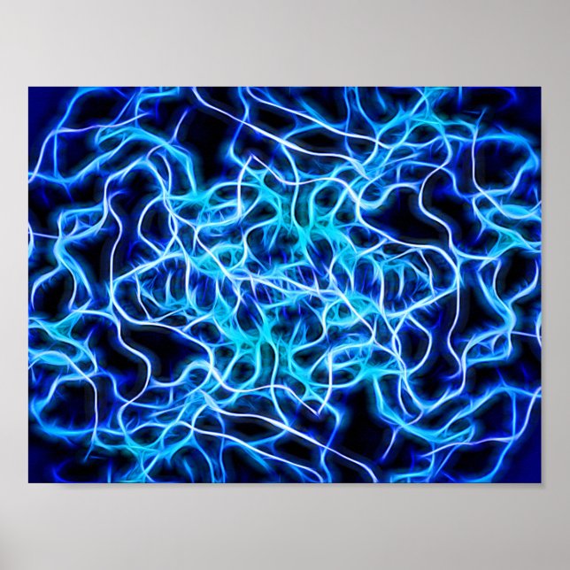 Elektriskt Neon Blue Tesla Coil Lightning Poster (Framsidan)