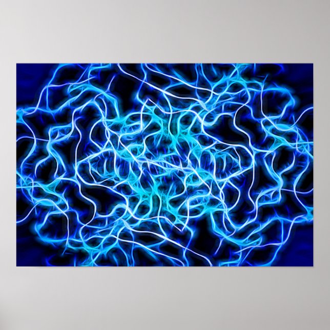Elektriskt Neon Blue Tesla Coil Lightning Poster (Framsidan)