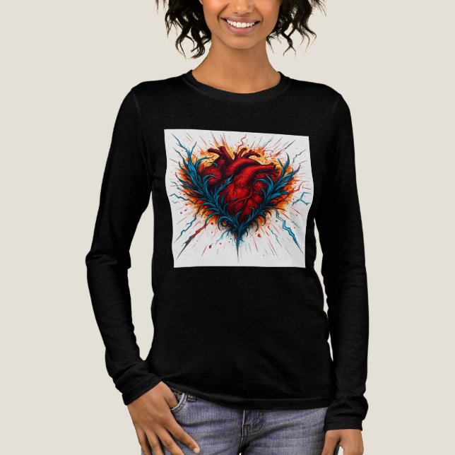 Elektriskt passionssystem Anatomical Heart Långärm T Shirt (Framsida)