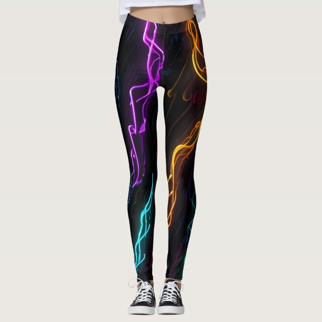 Elektriskt puls: Symphony of Neon Frequency Leggings (Framsida)
