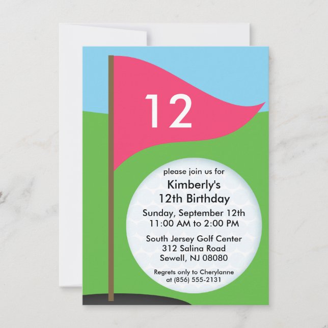 Elektriskt Rosa Låt oss Bogie Mini Golf-Födelsedag Inbjudningar (Framsida)