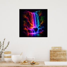 Elektriskt spektrum vattenfall med lysande träd poster