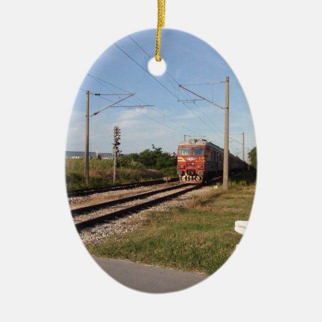 Elektriskt tåg julgransprydnad keramik (Framsidan)