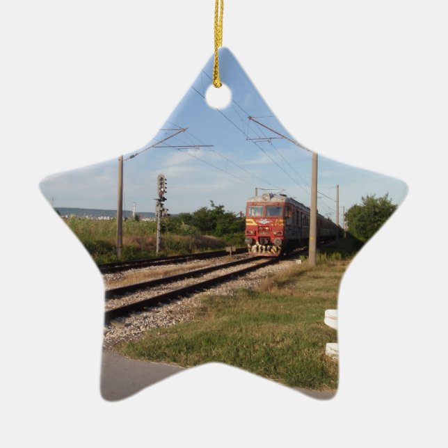 Elektriskt tåg julgransprydnad keramik (Framsidan)