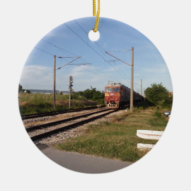 Elektriskt tåg julgransprydnad keramik (Framsidan)