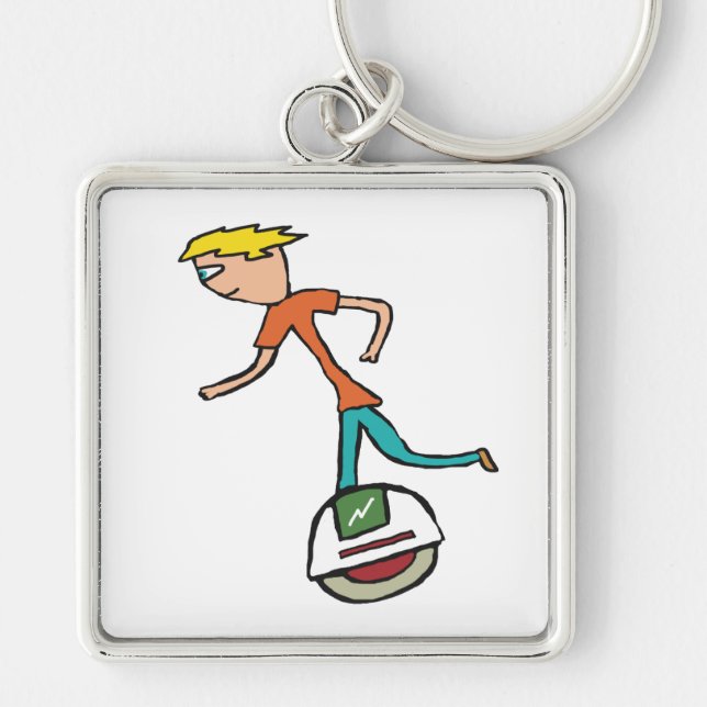 Elektriskt Unicle EUC Fyrkantig Silverfärgad Nyckelring (Framsidan)