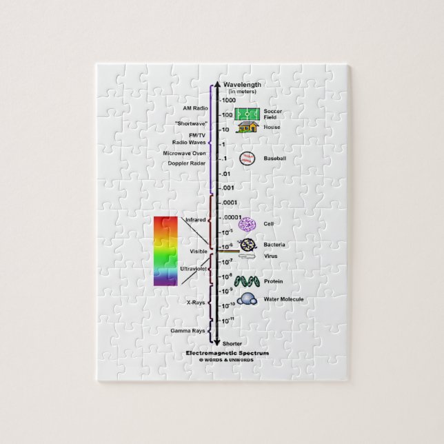 Elektromagnetisk Spectrum (våglängdjämförelsen) Pussel (Vertikal)