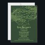 Elektronik Dator Kretskort Bar Mitzvah Inbjudningar<br><div class="desc">Grön datorkretskort Bar Mitzvah-inbjudan. Denna icke-traditionella design inspirerad av datorkort eller elektronik har en subtil judisk David-stjärna tillsammans med kretsar som du ser på ett elektroniskt kretskort. Dessa element är kombinerade med digitala datorteper och viss binär kod. Den binära koden säger faktiskt "Bar Mitzvah", men om du vill kan vi...</div>