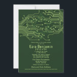 Elektronik Dator Kretskort Bar Mitzvah Inbjudningar<br><div class="desc">Grön datorkretskort Bar Mitzvah-inbjudan. Denna icke-traditionella design inspirerad av datorkort eller elektronik har en subtil judisk David-stjärna tillsammans med kretsar som du ser på ett elektroniskt kretskort. Dessa element är kombinerade med digitala datorteper och viss binär kod. Den binära koden säger faktiskt "Bar Mitzvah", men om du vill kan vi...</div>