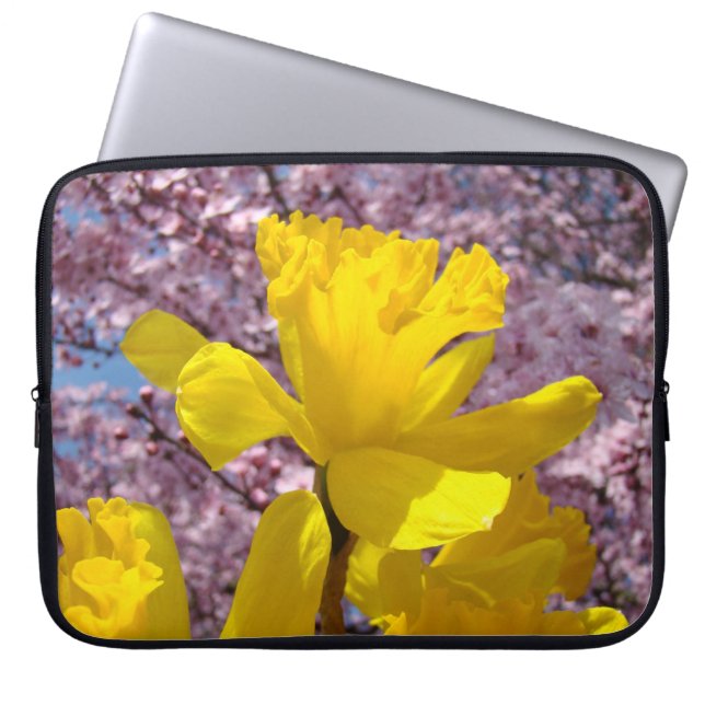 Elektronikfodral Vår Rosa Blommor Narcisser Laptop Fodral (Framsidan)