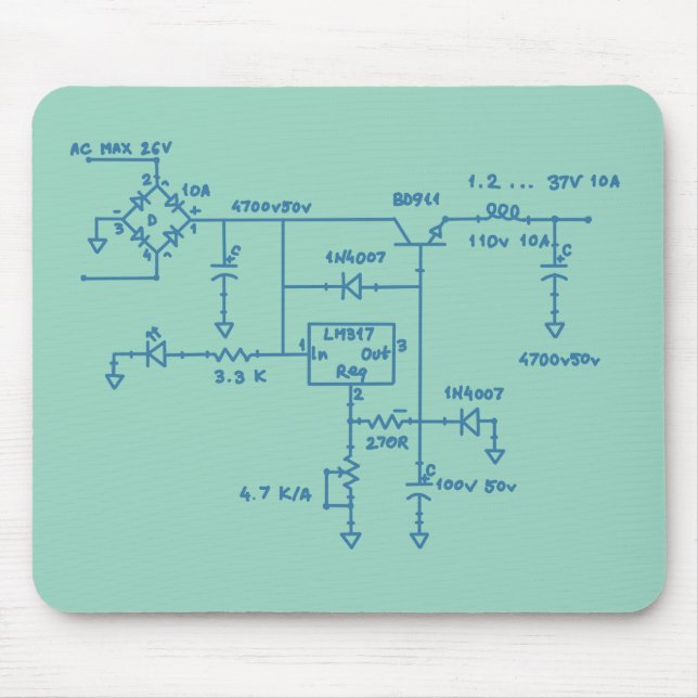 elektronisk kretsschema teknik ritning nörd musmatta (Framsidan)