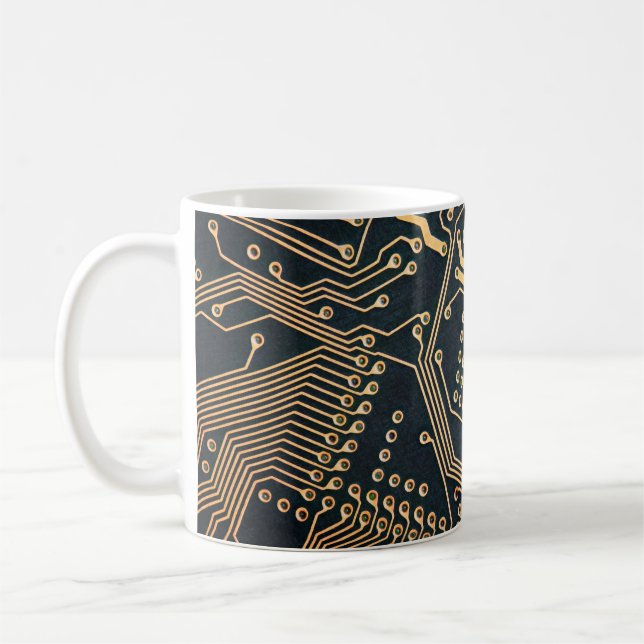 Elektroniska komponenter, stängning av datorkort,  kaffemugg (Vänster)