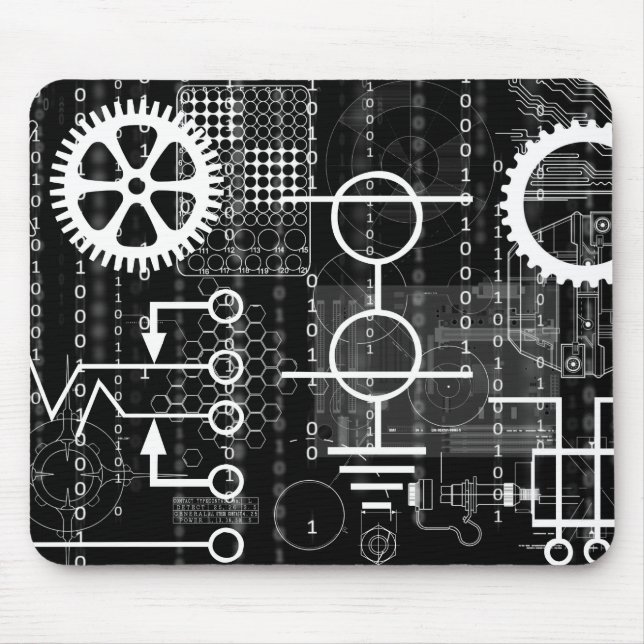Elektroniska symboler och växlar, svart musmatta (Framsidan)