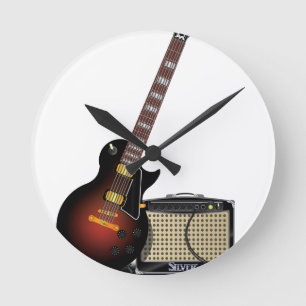 Elektroniskt gitarrer och elektronisk stämpel rund klocka