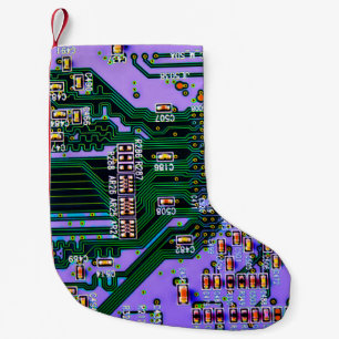 Elektroniskt kretskort stängs. bakgrund,föregående liten julstrumpa