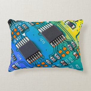 Elektroniskt kretskort stängs. bakgrund,föregående prydnadskudde