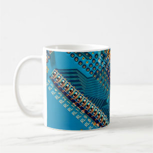 Elektroniskt kretskort stängs. dator,semiico kaffemugg
