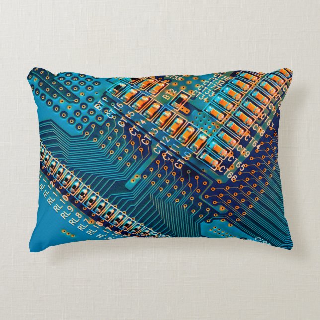Elektroniskt kretskort stängs. dator,semiico prydnadskudde (Framsidan)