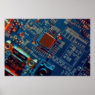 Elektroniskt kretskort stängt. Elektroniskt.mikrok Poster