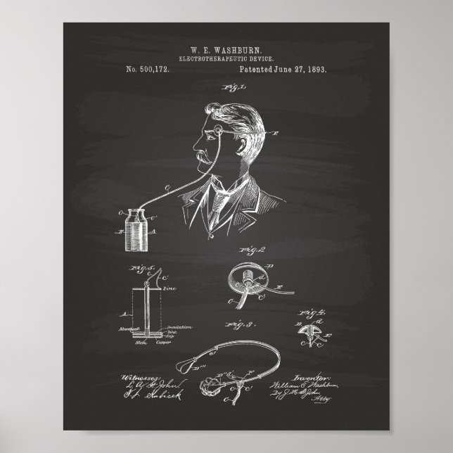 Elektroterapi 1893 Patent Art Chalkboard Poster (Framsidan)