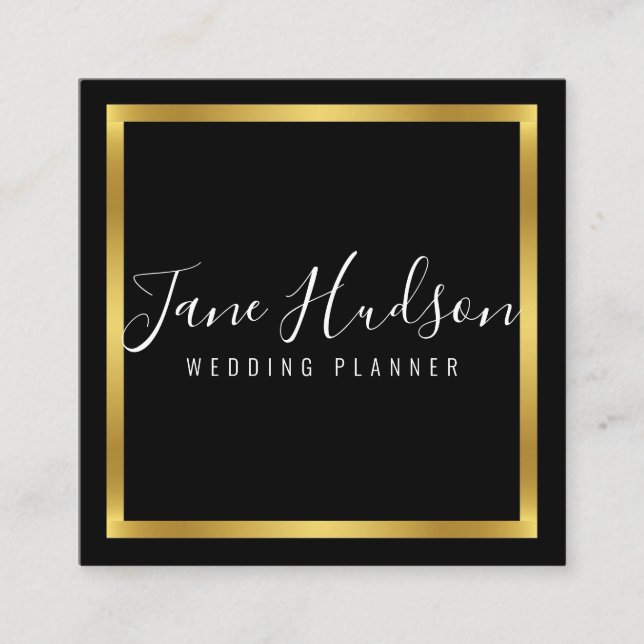 Elelgant Guld Svart Minimalistisk Redigerbar 2.5x2 Fyrkantigt Visitkort (Framsida)