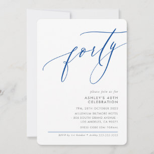 ELELGANT modern Calligraphy 40:e party royal blue Inbjudningar
