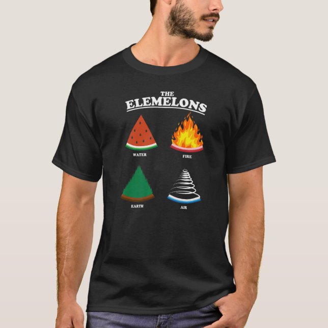 Elemelons Watermelon Luft Earth Fire Punny Foo T Shirt (Framsida)