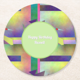 Elemental Abstract Pattern Happy Birthday Underlägg Papper Rund
