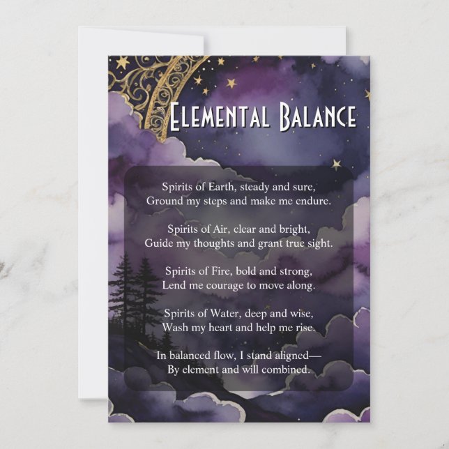 Elemental Balance Pagan Prayer Ritual Card Inbjudningar (Framsida)