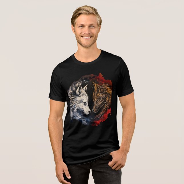 Elemental Wolves – Fire & Ice Spirit Art T Shirt (Framsida Full)