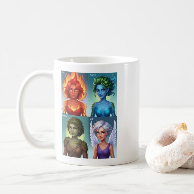 Elementär Fantasy Porträtt Fire Vatten Earth Luft Kaffemugg (Med munk)